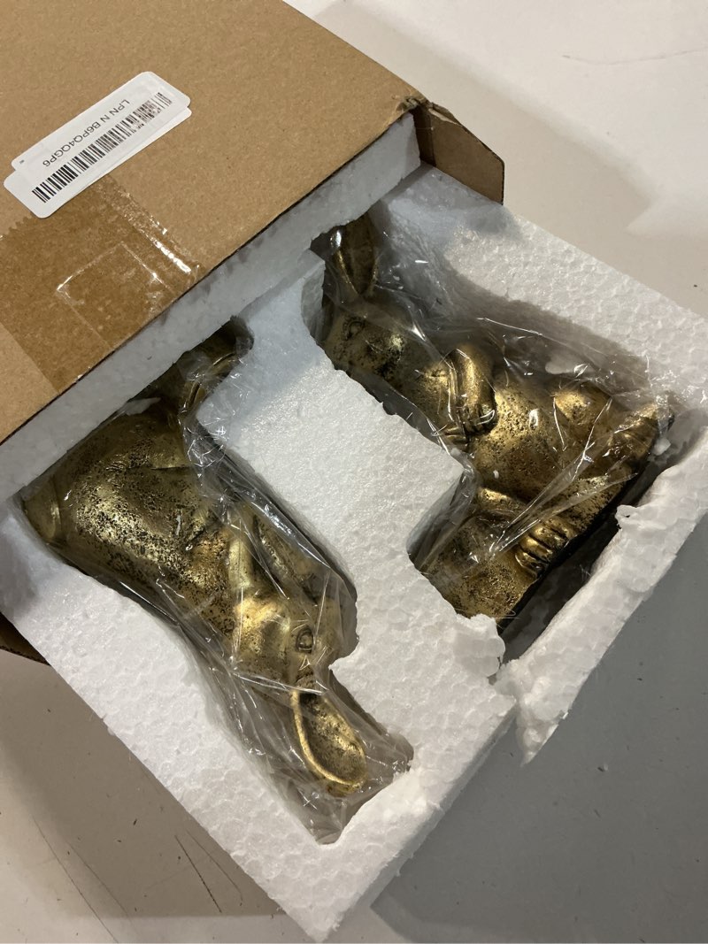 Condition photo showing Good Condition for yungyan set of 2 gold taper candle holders vintage easter bunny candle holder vintage rustic pedestal candlesticks, easter bunny decorations, rabbit table centerpieces for fireplace mantle dining