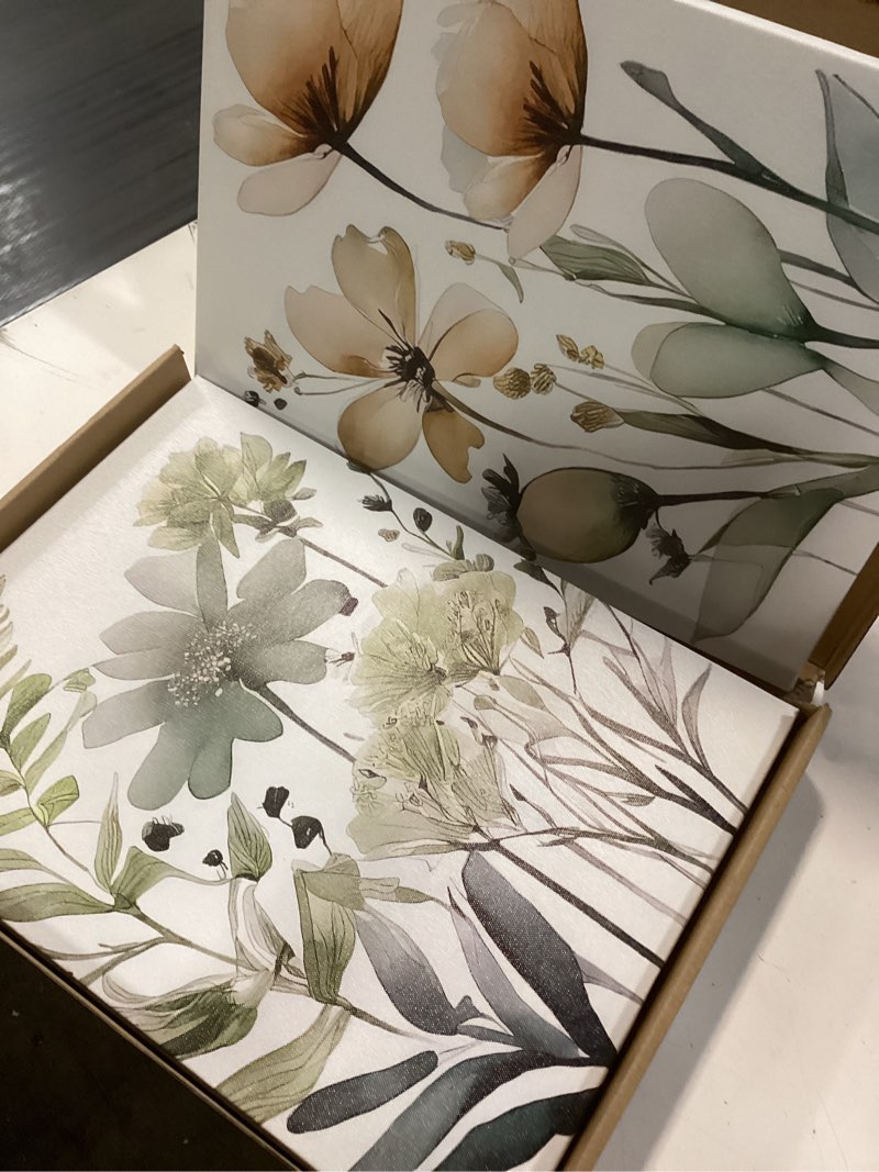Condition photo showing New/Like New for sage green botanical wall art set of 3 boho floral art wall decor minimalist flower posters prints pictures for living room bedroom bathroom or entryway decoration12x16 inch framed green wrapped canvas 16l"x12w"