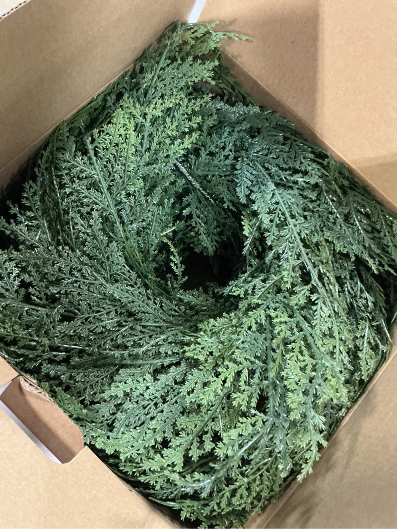 Condition photo showing New/Like New for depmem 9ft christmas garland, realistic cedar cypress norfolk pine greenery garland faux christmas decorations for mantle, fireplace, table, stairs, doors, porch, indoor outdoor christmas decor 9ft-cedar 1