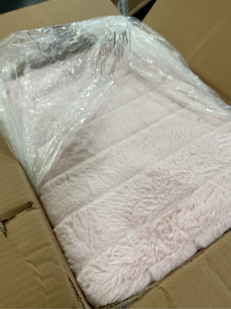 Condition photo showing New/Like New for greenstell vanity stool chair faux fur with storage, 15.7"l x 11.8"w x 19.4"h soft ottoman 4 metal legs with anti-slip feet, furry padded seat, modern multifunctional chairs for makeup, bedroom pink