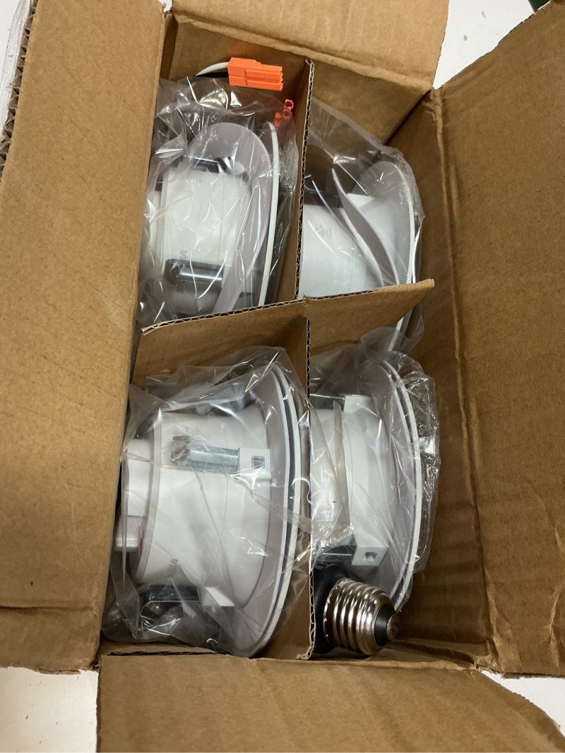 Condition photo showing Good Condition for ledvance sylvania 4” led recessed lighting downlight with integrated trim, 8w=50w, dimmable, 550 lumens, white 3000k, wet rated/ul/energy star - 4 pack (62027)