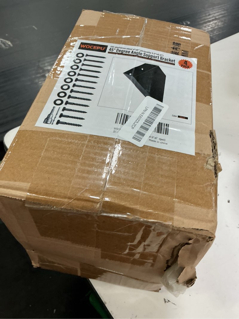 Condition photo showing New/Like New for 4pack 45 degree angle support bracket, for 4x6 (actual 3.5''x5.5'') pergolas, gazebo, deck porch, cabin elevated wood support kit (frosted-black) 4pack 4''x6'' (actual: 3.5''x5.5'')