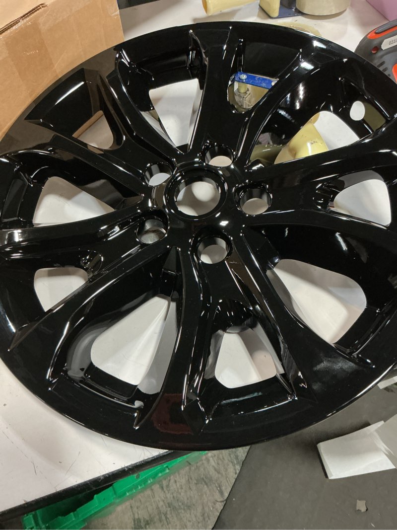 Condition photo showing As Is for Set of 4 17" Wheel Skins for Jeep Cherokee 2014-2018, ABS Plastic Cover Hubcap for 14-18 Jeep Cherokee Wheel Skin Replacement 17 Inch Glossy Black Set of 4