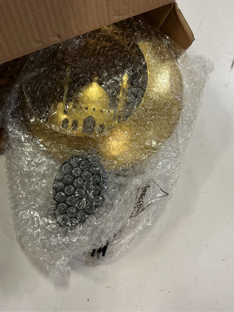 Condition photo showing New/Like New for lewondr 2pcs ramadan solar lights, ramadan decorations outdoor, metal yard signs led eid decorations mubarak star moon castle, waterproof solar garden stakes lights for walkway lawn patio moon and castle