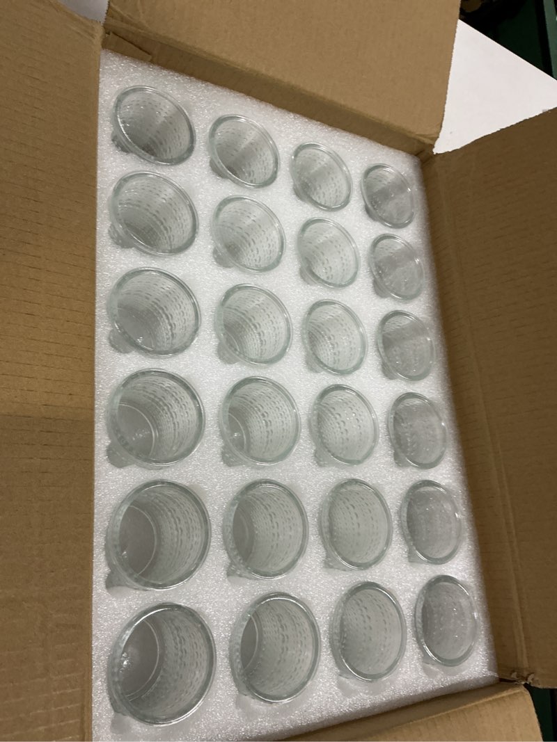 Condition photo showing Good Condition for 24 pack clear glass votive candle holders, vintage candle holder for floating candle, tealight candle holder for table centerpieces home bridal shower birthday christmas wedding party table decoration