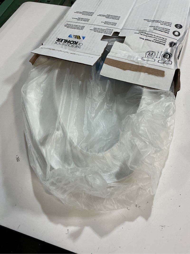 Condition photo showing As Is for KOHLER 4734-RL-0 Rutledge ReadyLatch Soft Close Elongated Toilet Seat, Quiet-Close Lid Grip-Tight Bumpers, Installation Hardware, Home Essentials, White Elongated White Ready Latch
