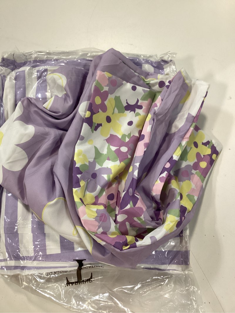 Condition photo showing As Is for twin xl comforter set for girls, purple daisy kids bedding set reversible with cute floral, all season bed in a bag dorm 5 pieces with sheets, pillowcase & sham purple daisy twin xl
