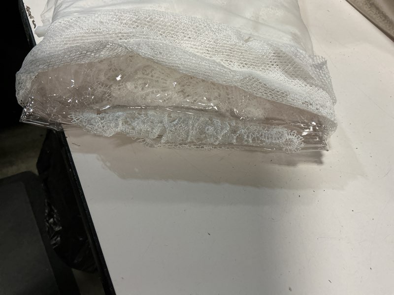 Condition photo showing As Is for Clear Plastic Rectangle Tablecloth Waterproof Vinyl PVC Tablecloth Embroidered Lace Edge Transparent Table Cover for Kitchen Outdoor and Indoor Uses-43x62 inch, White White 43" x 62"