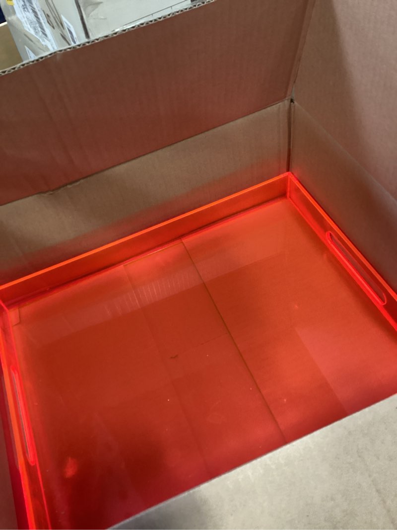 Condition photo showing Good Condition for Large Acrylic Tray Ottoman Coffee Table Tray with Handles 17x13'' Decorative Serving Platter for Food Tea Dinner Snack Eating Bar Party, Neon Pink