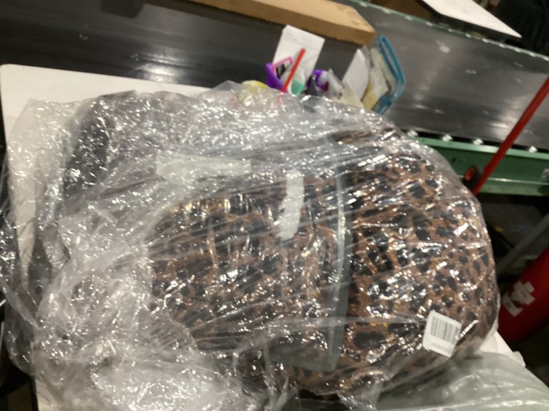 Condition photo showing As Is for Leopard Comforter Set King Comforter Set, 3 Pieces King Bed in a Bag, Soft Microfiber Bedding Set for All Seasons Animal Print Home Decor King Size Comforter Brwon with 2 Pillowcases Brwon Leopard King