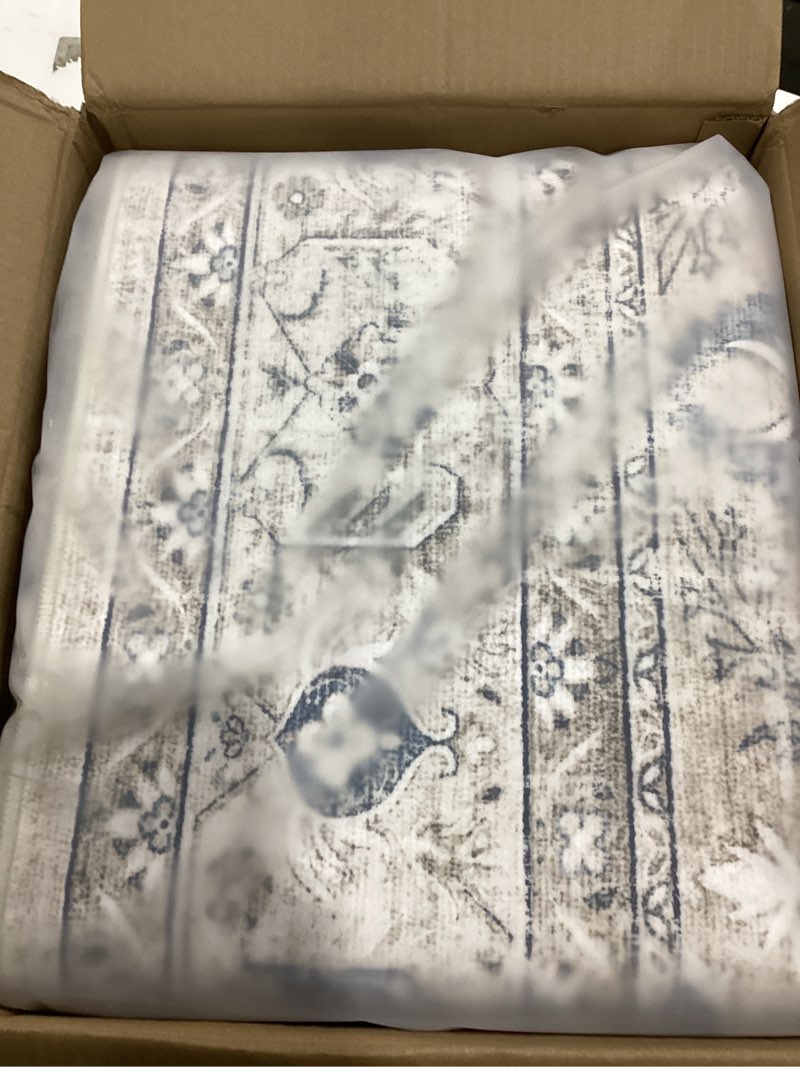 Condition photo showing As Is for tortania area rug living room rugs - 8x10 washable boho rug vintage oriental distressed farmhouse large thin indoor carpet for living room bedroom under dining table home office - cream blue 8' x 10' (rectangular) cream/blue
