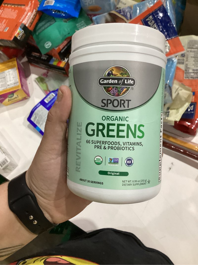 Condition photo showing New/Like New for Garden of Life Sport Nutrition Greens and Superfoods Powder for Women and Men - Unflavored, Organic Blend - Spirulina, Fruit, Vitamins, Pre & Probiotics, Mushrooms, Athletic Supplements, 30 Servings Unflavored 8.99 Ounce (Pack of 1)