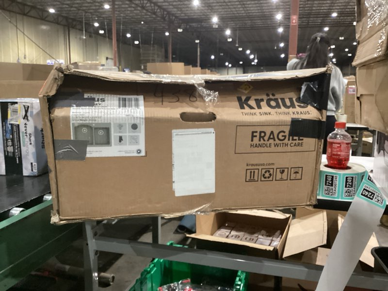 Condition photo showing Good Condition for KRAUS Forteza 33-inch Drop In/Undermount 60/40 Double Bowl Granite Kitchen Sink in Grey, KGD-50GREY 60/40 Double Bowl Sink Gray