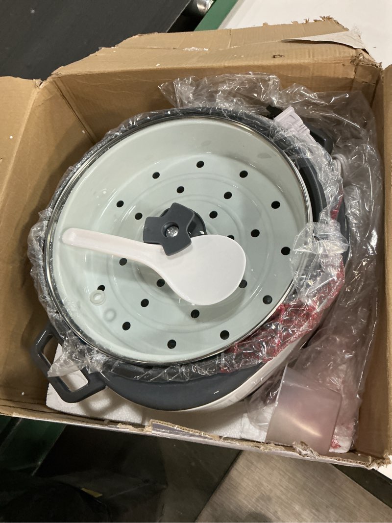 Condition photo showing Good Condition for BLACK+DECKER Rice Cooker 28 Cups Cooked (14 Cups Uncooked) with Steaming Basket, Removable Non-Stick Bowl, White 28-cup rice cooker