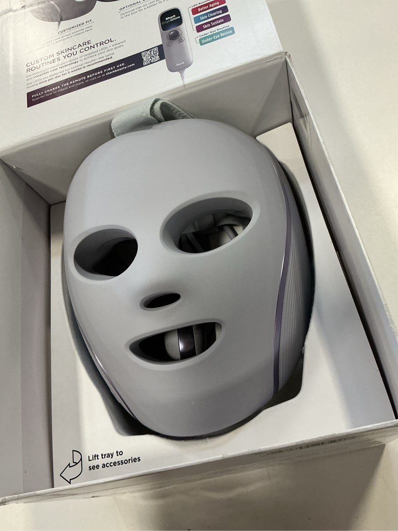 Condition photo showing As Is for Shark CryoGlow LED Face Mask with Under-Eye Cooling, Anti-Ageing & Blemish Repair, Red & Blue LED, Infrared Light Therapy, USB-C, Remote Control, Storage Bag, Blue Frost, FW312
