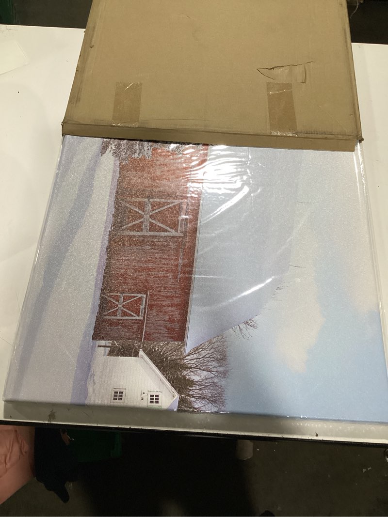 Winter Wall Art Red Barn Wall Decor Snowy Country Landscape Picture Canvas Prints for Living Room Be