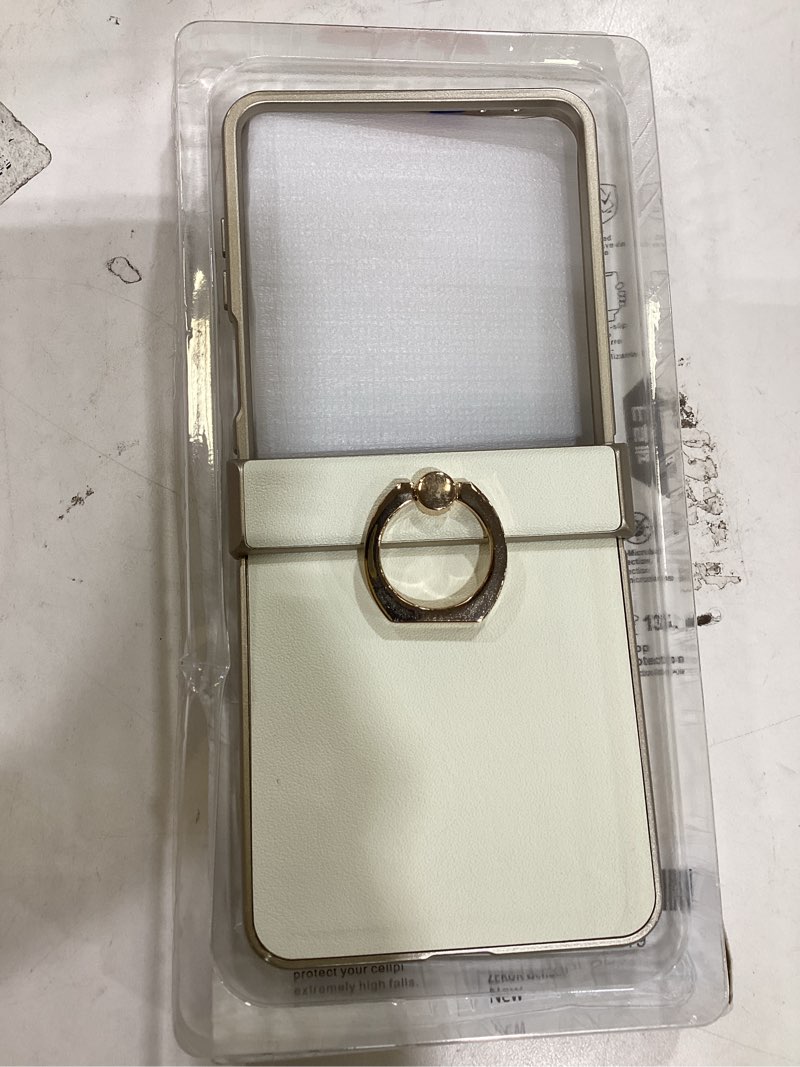 Condition photo showing Good Condition for genuine leather case for samsung galaxy z flip 7, military-grade drop protection, hinge protection cover with ring kickstand, color-matched trim (ivory) ivory z flip7