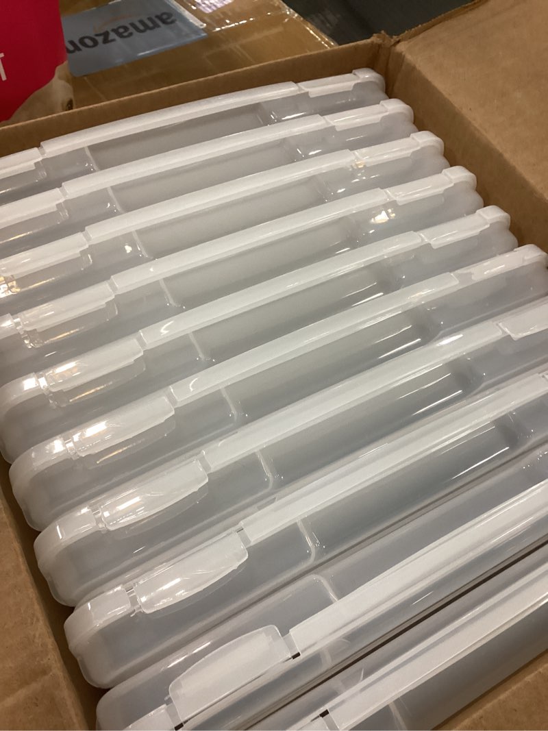 Condition photo showing Good Condition for iris usa board game storage craft organizer box with snap-tight latch lid, 10-pack portable plastic case bin for puzzles, magazines, hobbies, art supplies, fits 8.5" x 11" & a4 papers, slim, clear