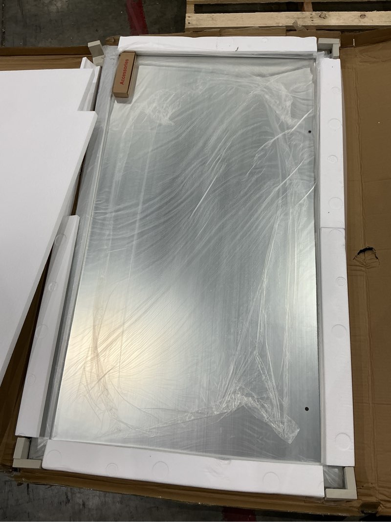 Condition photo showing Good Condition for 55 in. w x 32 in. h rectangular aluminum alloy framed and tempered glass wall bathroom vanity mirror in brushed silver