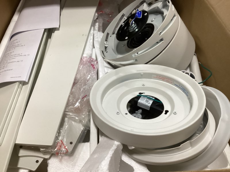 Condition photo showing As Is for Craftmade CHP60MWW9 Champion Modern 60" Indoor/Outdoor Damp Location Large Ceiling Fan with LED Lights & Remote, 9 Plywood Blades, DC Motor, Matte White 60 Matte White