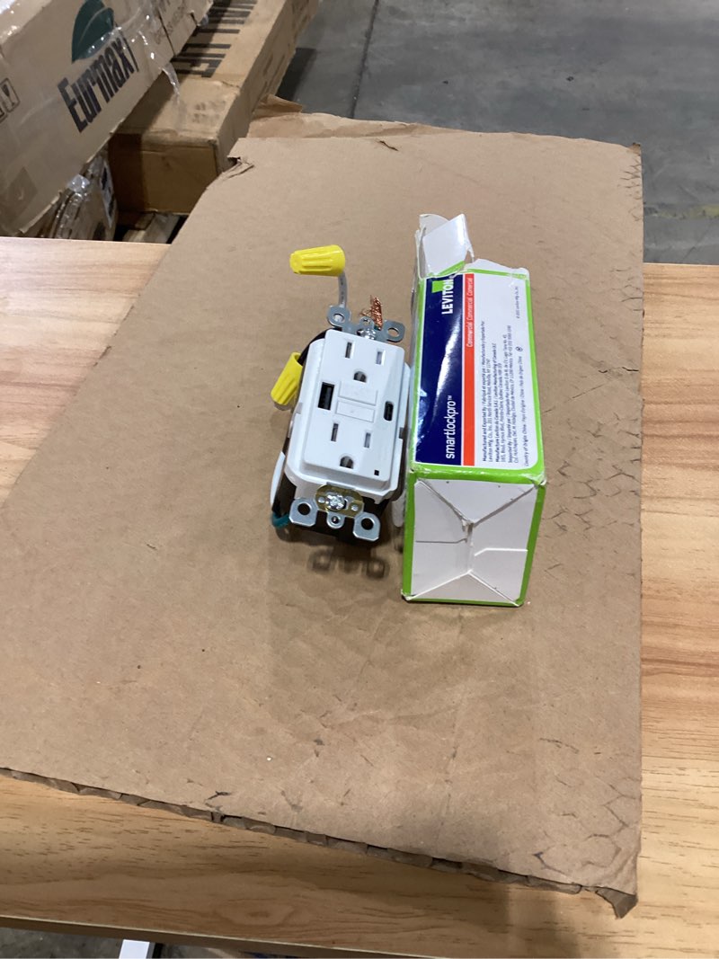 Condition photo showing As Is for leviton 15a smartlockpro self-test gfci combination with type a & type-c usb in-wall, usb charger for smartphones and tablets, guac1-w 15a type a/c usb w/gfci white