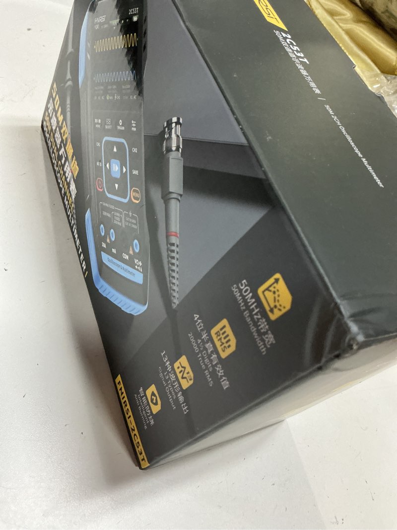 Condition photo showing New/Like New for fnirsi 2c53t upgraded handheld oscilloscope, 50mhz bandwidth, 3in1 digital oscilloscope multimeter dds generator, 250ms/s sampling rate, 19999 counts, voltage, current, capacitor, resistor, diode test
