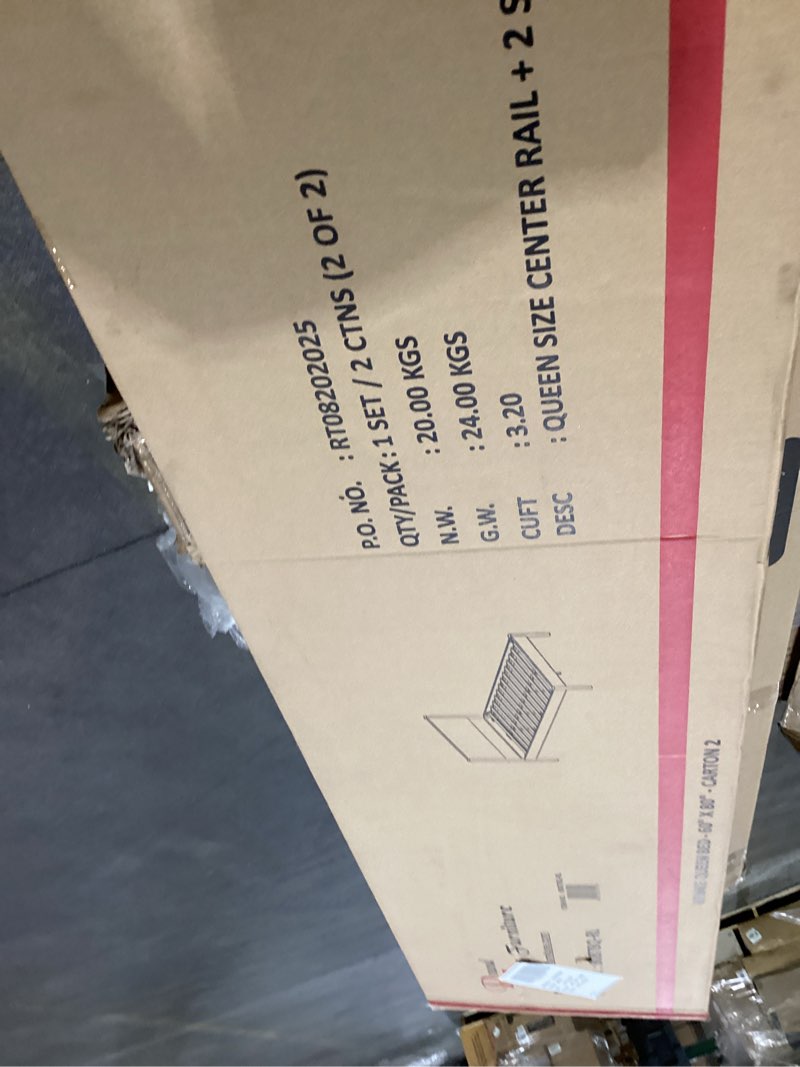 Condition photo showing As Is for incomplete * missing box 1* roundhill furniture vichy queen platform bed with upholstered headboard in light walnut textured polyester queen (u.s. standard)