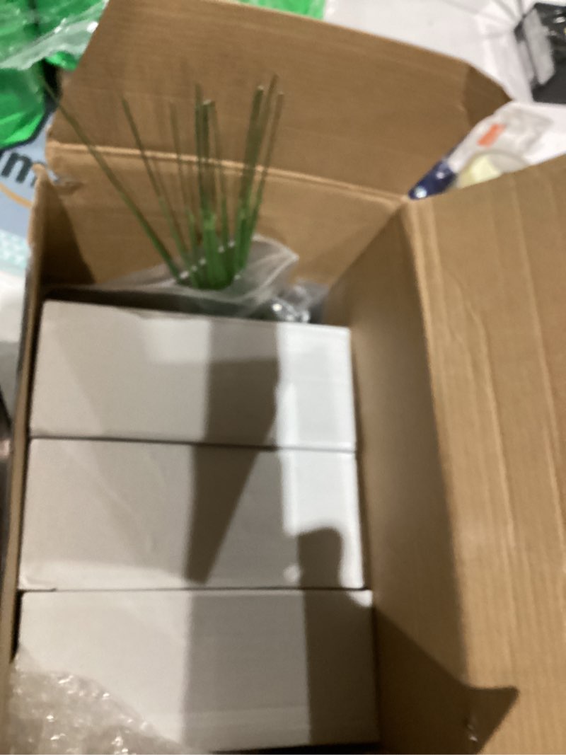 Condition photo showing As Is for 31 Pcs Jungle Animal Party Decorations Set Includes 6 Glass Flower Vases 12 Safari Animals 12 Tropical Palm Leaves and Sands Table Centerpieces for Home Wedding Hawaiian Jungle Party Decor
