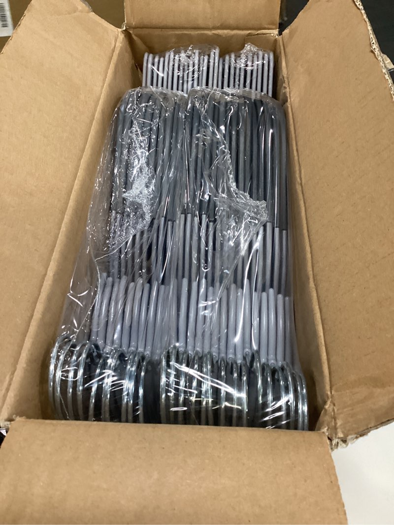 Condition photo showing New/Like New for songmics 50 pack coat hangers, heavy-duty plastic suit hangers, s-shaped opening, space-saving, 360º swivel hook, 16.3 inches wide, light gray and dark gray ucrp41g-50 lightgray + darkgray 50 pack