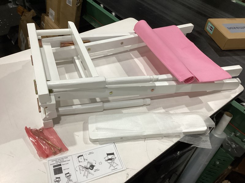 Condition photo showing New/Like New for casual home director chair, 24”- bar height, whiteframe/pink canvas