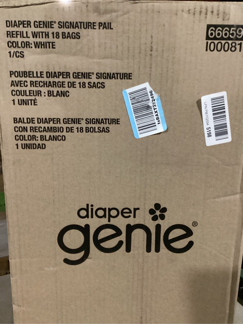 Condition photo showing New/Like New for Diaper Genie Classic Diaper Pail Gift Set | Push-N-Lock Odor Control | Includes Starter Refill and Jumbo+ Refill | Holds up to 1,245 Newborn Diapers | Baby Registry Must-Have Classic Gift Set