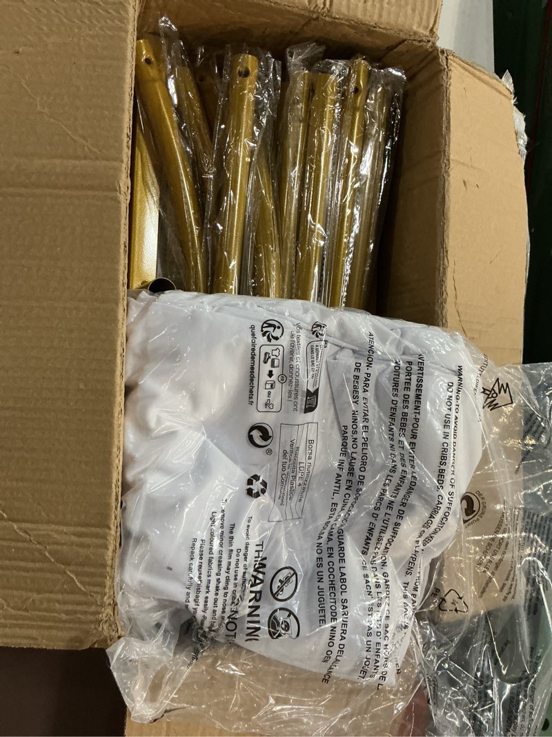 Condition photo showing Good Condition for arch backdrop stand and cover set, 6.6 x 3.3ft gold metal wedding arch for ceremony, heavy duty balloon arch stand with white spandex cover for birthday party, baby shower, graduation, event decor 6.6 ft