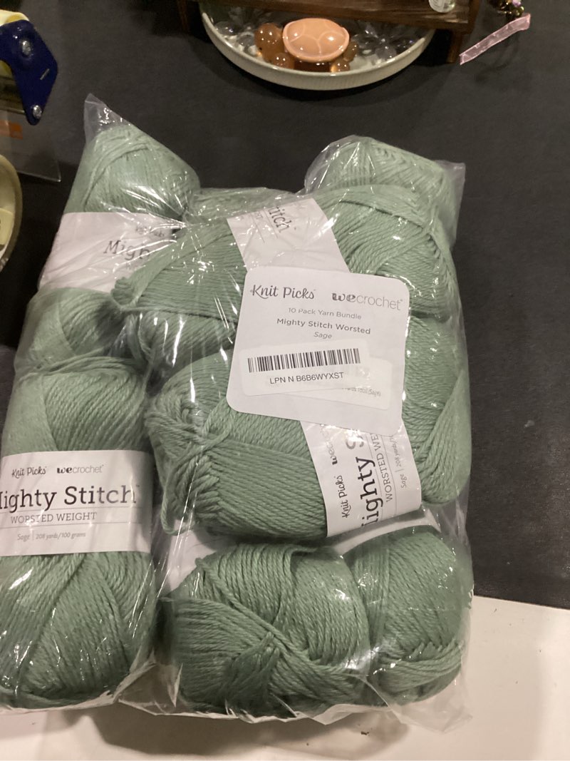 Condition photo showing Good Condition for knit picks mighty stitch acrylic and superwash wool blend worsted weight green yarn pack - 10 skeins of 100g each - 2080 yards total (sage)
