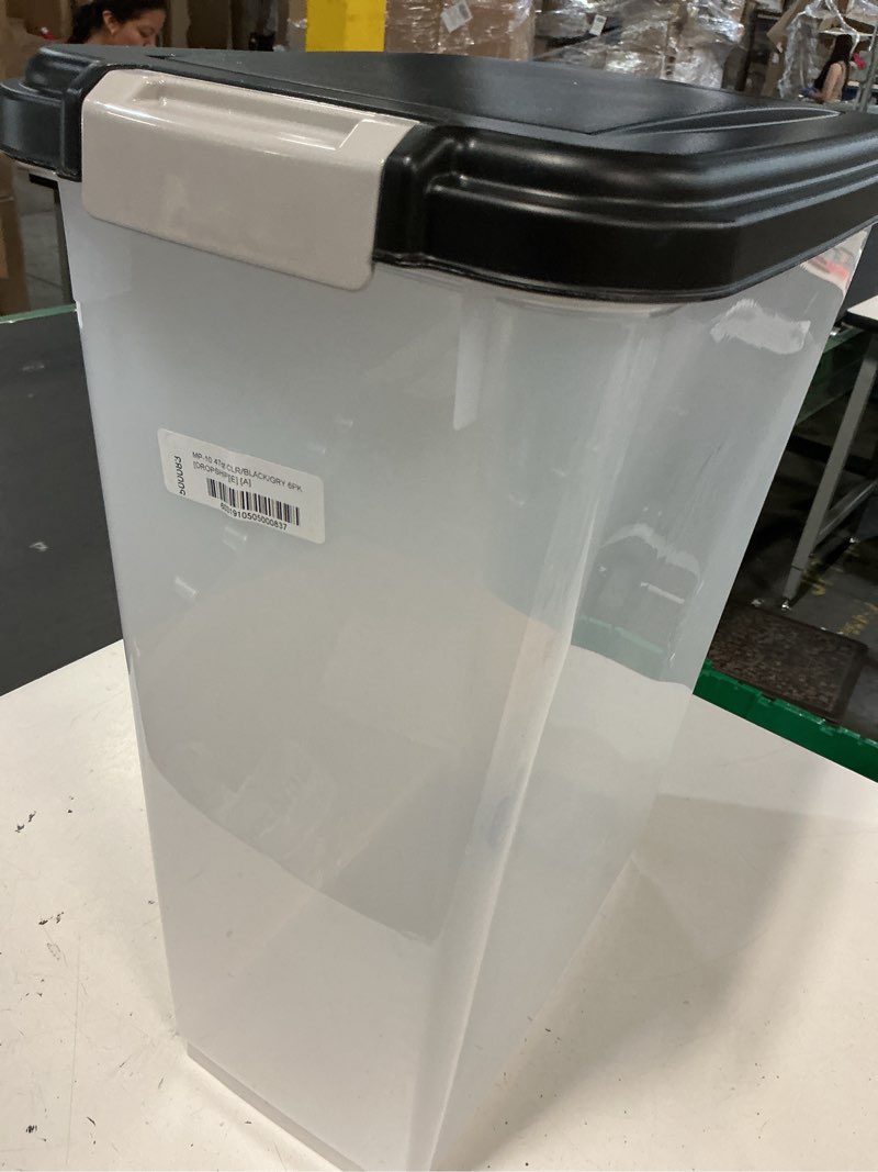 Condition photo showing Good Condition for iris usa airtight dog food storage container, up to 38 lbs, attachable wheels, for dog cat bird and other pet food storage bin, keep fresh, translucent body, easy mobility, black 38 lbs black