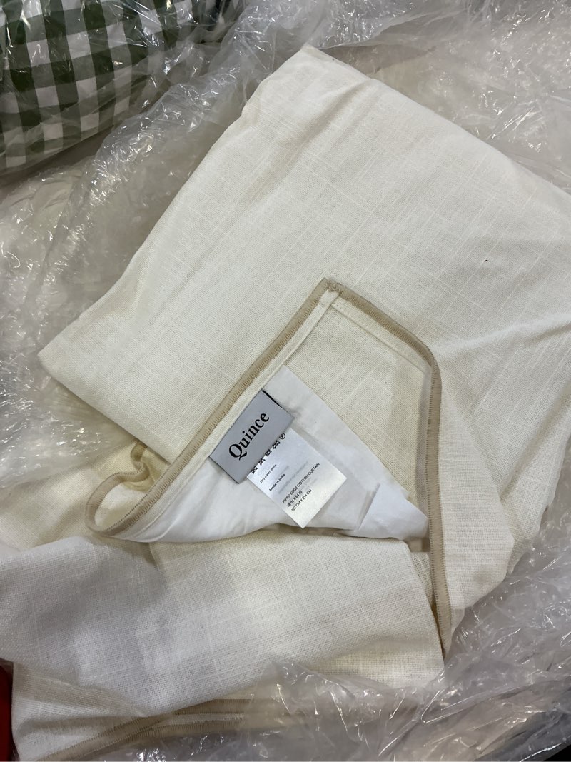 Condition photo showing Good Condition for piped edge cotton curtain - single panel color ivory/oatmeal piping 48in x 84in