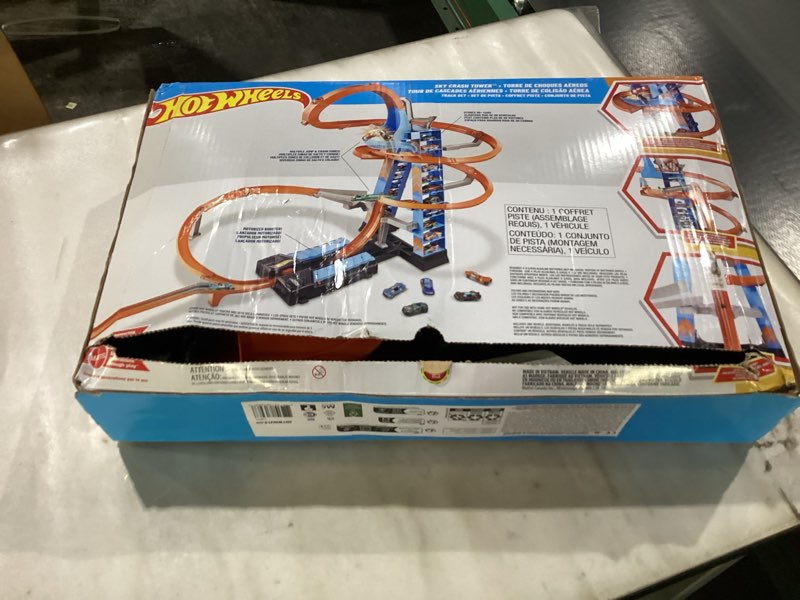 Condition photo showing Good Condition for Hot Wheels Sky Crash Tower Motorized Track Set with Car  Stores 20+ 1:64 Scale Cars