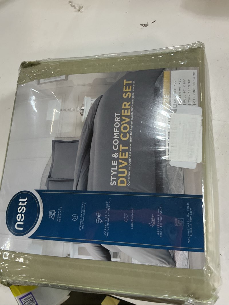 Condition photo showing New/Like New for nestl light sage duvet cover queen size - soft double brushed queen duvet cover set, 3 piece, with button closure, 1 duvet cover 90x90 inches and 2 pillow shams 12 - light sage queen (90" x 90") - button closure