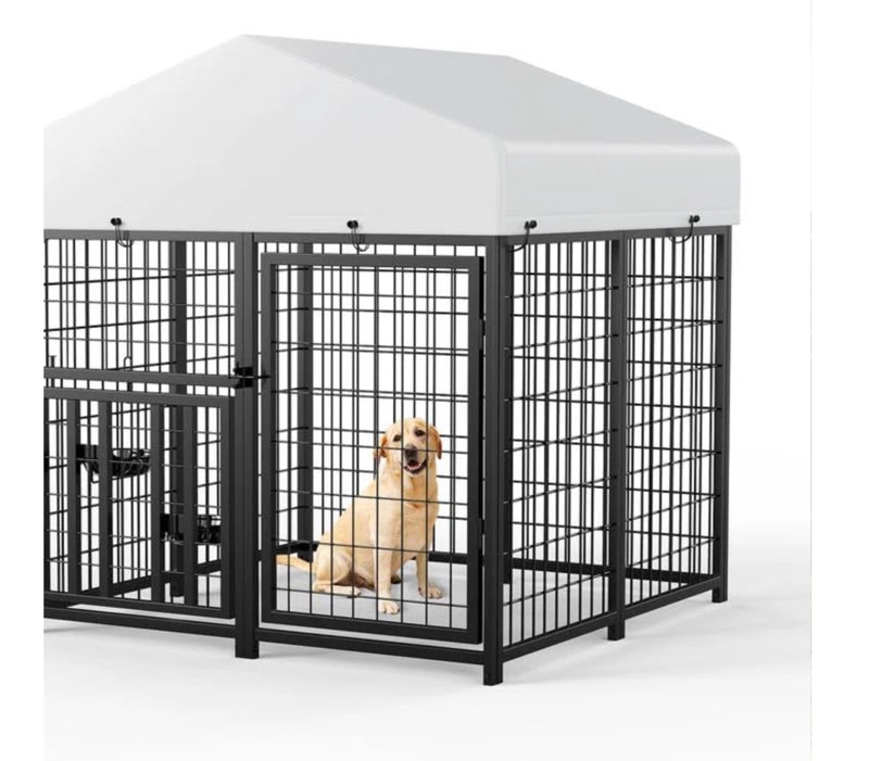 (Incomplete,  only 1 box) )Outdoor Metal Dog Kennel With UV-Resistant Roof Foldable Panels And Secure Frame 7.5X5cm Mesh Black B Box