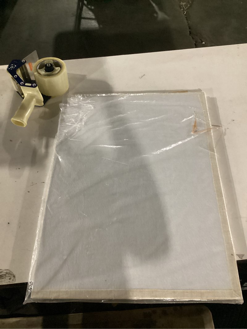 Condition photo showing Good Condition for bulletin board 36 x 24 inches, 3' x 2' linen board for wall, decorative fabric pin board with safe removable adhesive tapes for home and office, includes 20 push pins-light yellow stripes light yellow 36 x 24 inches