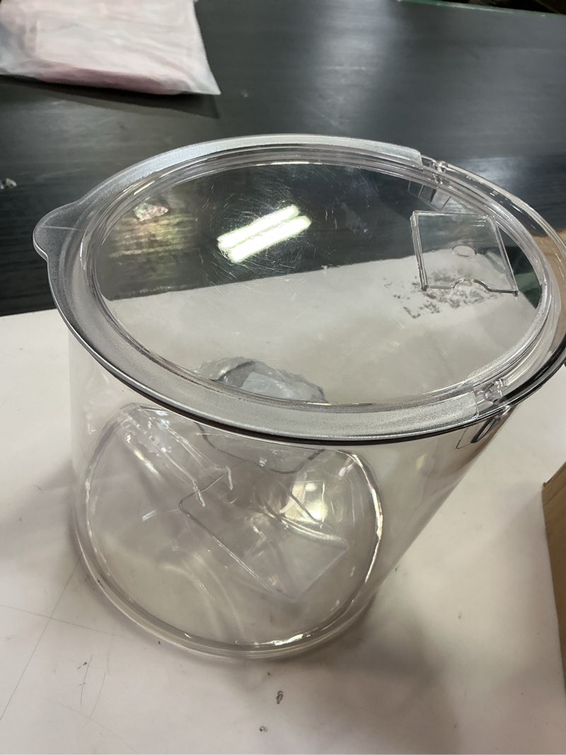 Condition photo showing As Is for Azar Displays 400421 Clear Acrylic Candy Bin with Scooper – 2.5 Gallon (9.47L) Commercial Grade Bulk Food Storage Container, Large Airtight Snack Bin for Candy, Cereal, Coffee, Retail & Kitchen Use