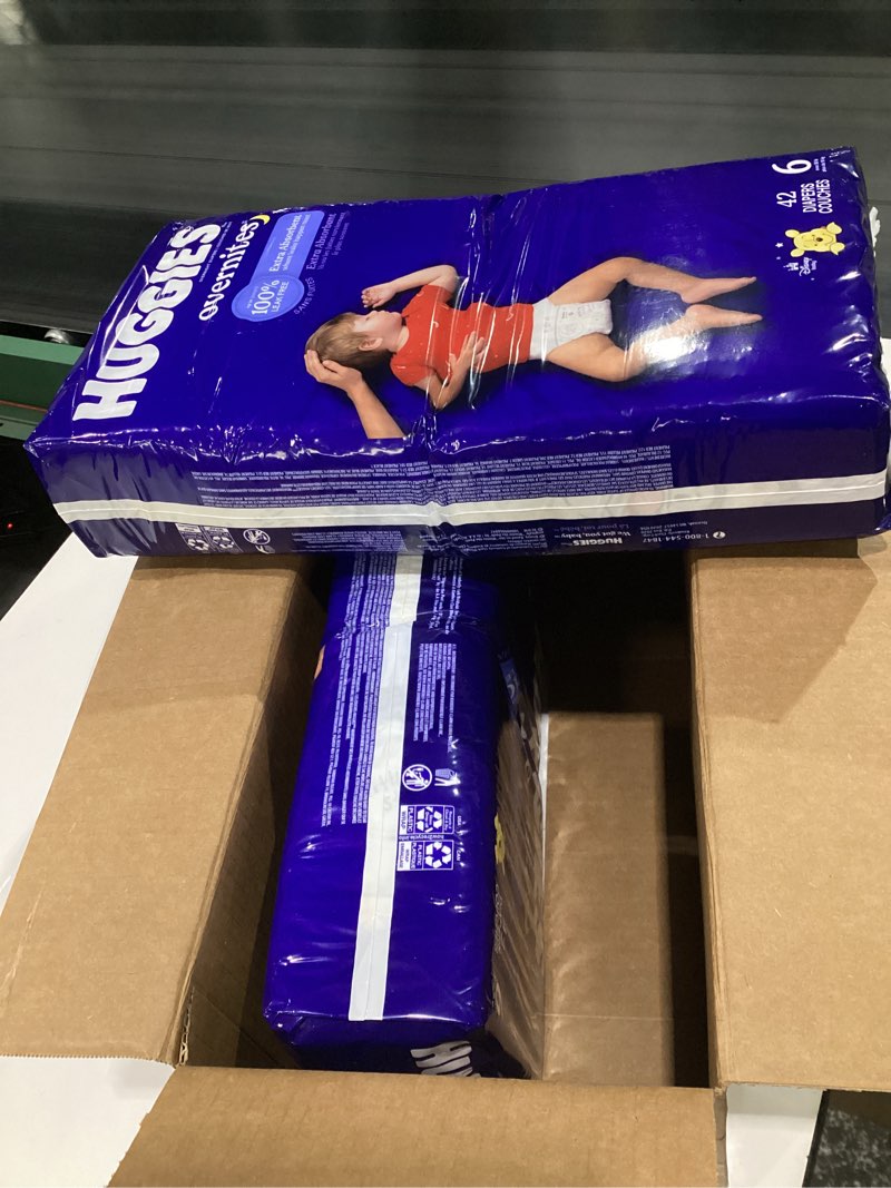 Condition photo showing Good Condition for Huggies Size 6 Overnites Baby Diapers: Overnight Diapers, Size 6 (35+ lbs), 84 Ct (2 Packs of 42), Packaging May Vary Size 6 84