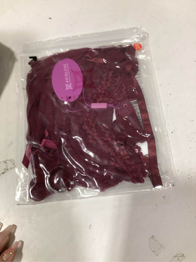 Condition photo showing New/Like New for avidlove lingerie for women with underwire sexy one piece lace babydoll bodysuit deep v teddy lingerie xx-large dark red