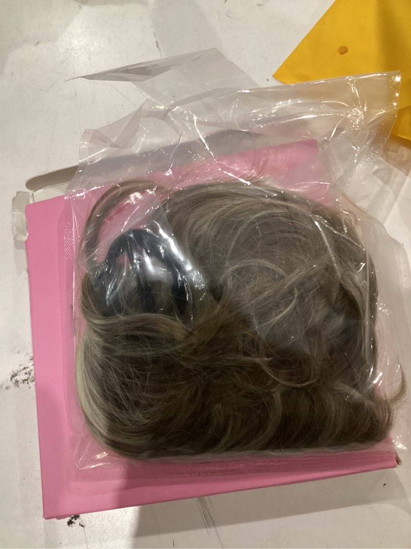 Condition photo showing As Is for cjl hair large messy bun hair piece wavy curly scrunchies synthetic chignon ponytail hair extensions thick updo hairpieces for women beige multi golden blonde