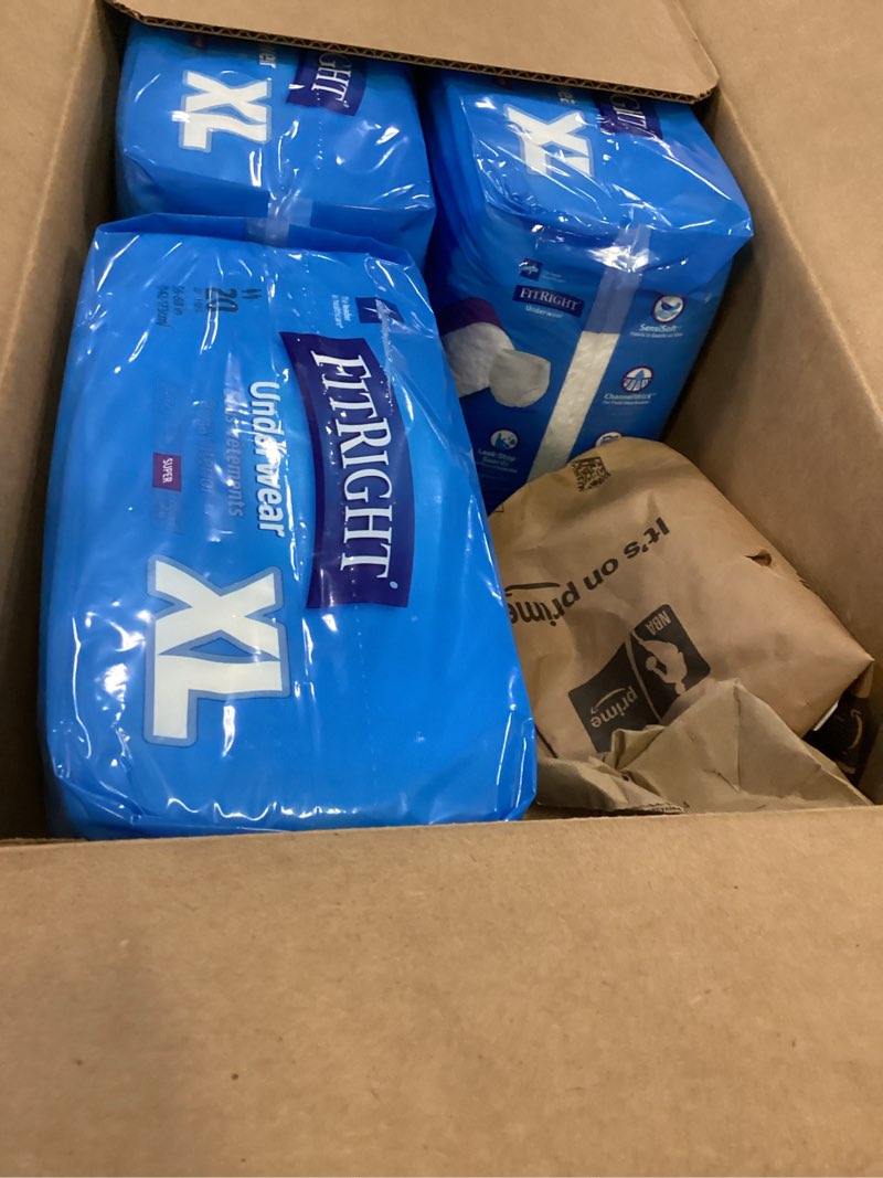 Condition photo showing As Is for FitRight Super Adult Incontinence Underwear, Maximum Absorbency, X-Large, 56-68, 4 Packs of 20 (80 Total) X-Large (80 Count)