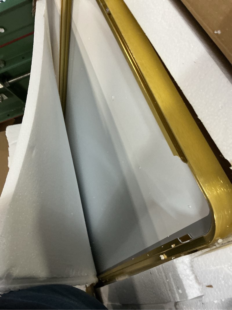 Condition photo showing Good Condition for ANDY STAR Brushed Gold Bathroom Mirror 48”X30”, Brass Bathroom Vanity Mirror Rounded Rectangle, SUS304-Anti-Rust Metal Frame Mirror, Wall Mounted Horizontal/Vertical 1’’ Deep