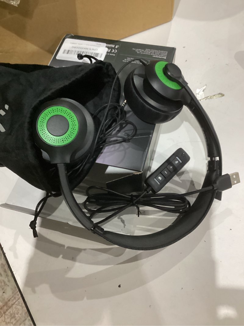 Condition photo showing Good Condition for USB Headset with Mic for PC, On-Ear Computer Laptop Headphones with Noise Cancelling Microphone in-line Control for Home Office Online Class (USB+3.5mm, Green) USB+3.5mm Green