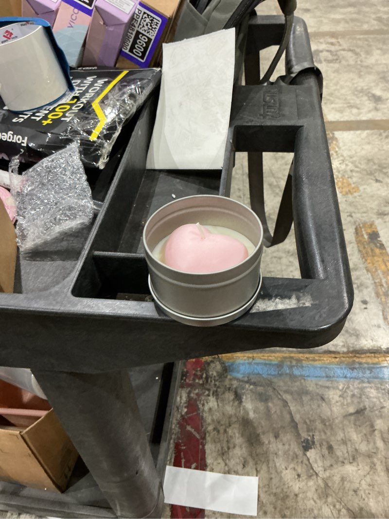 Condition photo showing New/Like New for lounsweer 3 pack valentine's day heart candles 8oz pink scented soy candle jars with message i love you xoxo be mine romantic valentine's gift table decoration for women wife girlfriend mom wedding