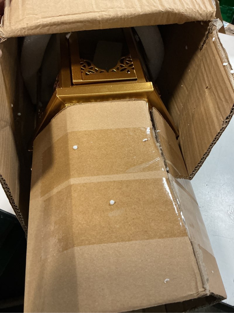 Condition photo showing Good Condition for jhy design set of 2 outdoor candle lanterns 22"&17" h decorative vintage metal candle holders for garden porch indoor outdoor parties weddings patio home decor(gold) 22"&17"h gold