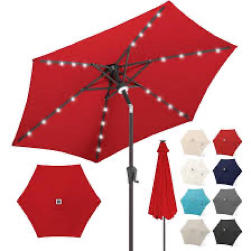 flame&shade 7.5 ft solar powered outdoor market patio table umbrella with led lights and tilt anthracite, red