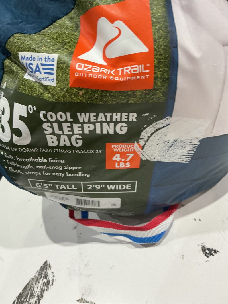 Condition photo showing Good Condition for ozark trail 35-degree cool weather rectangular sleeping bag, blue, 33"x77"